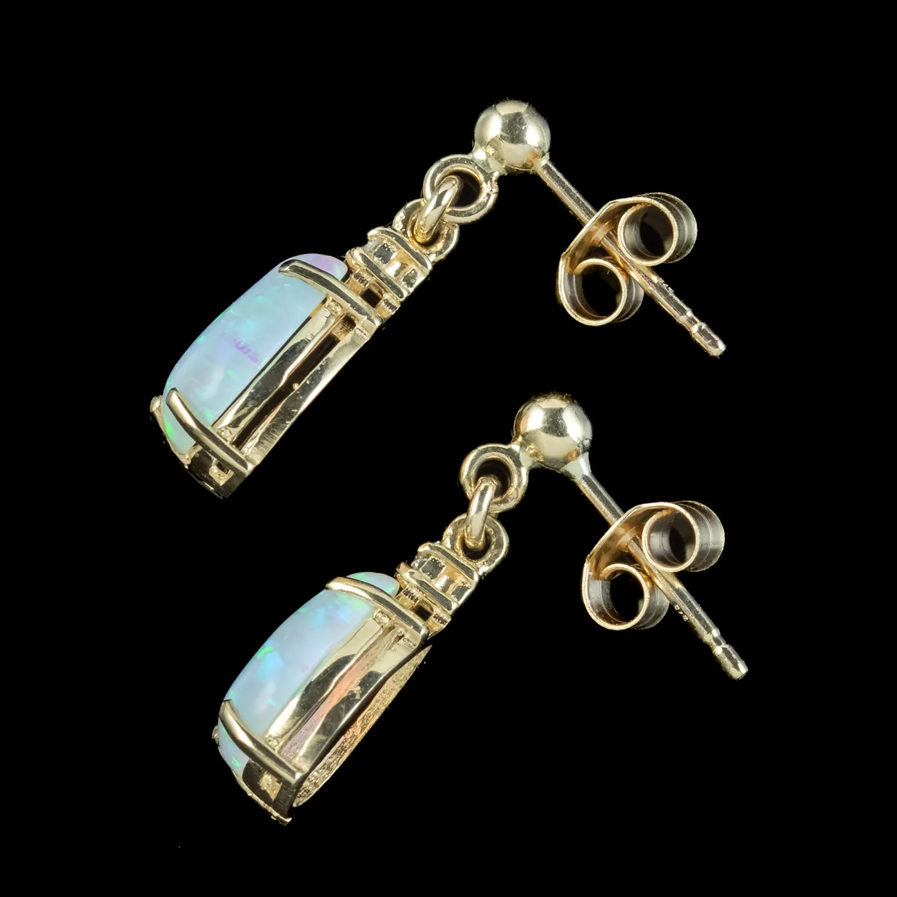 Art Deco Style Opal Diamond Drop Earrings 9ct Gold