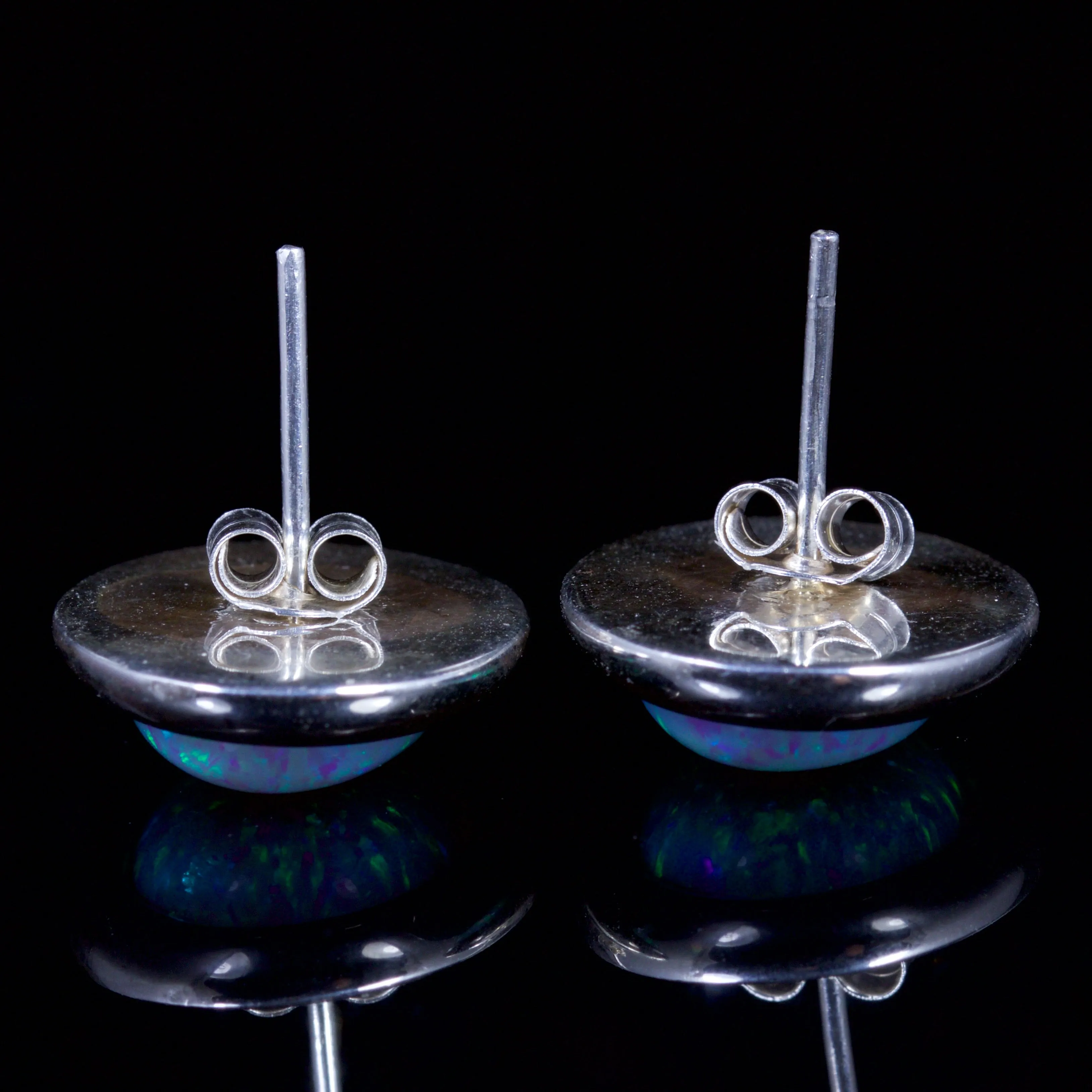 Art Deco Style Opal Solitaire Stud Earrings Silver