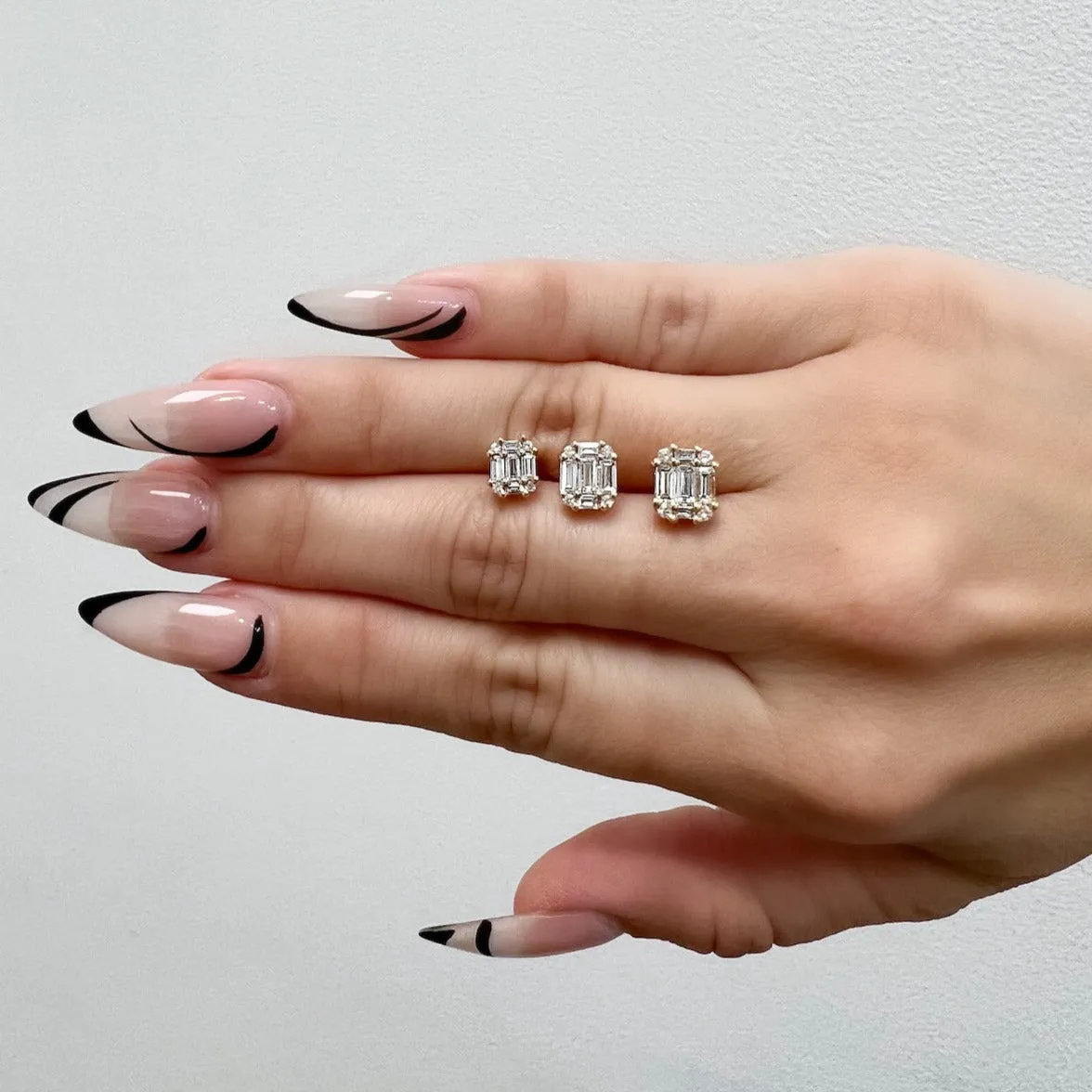 Baguette Stud Illusion Earrings
