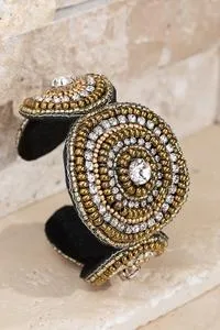 Beaded and rhinestone cuff bracelet