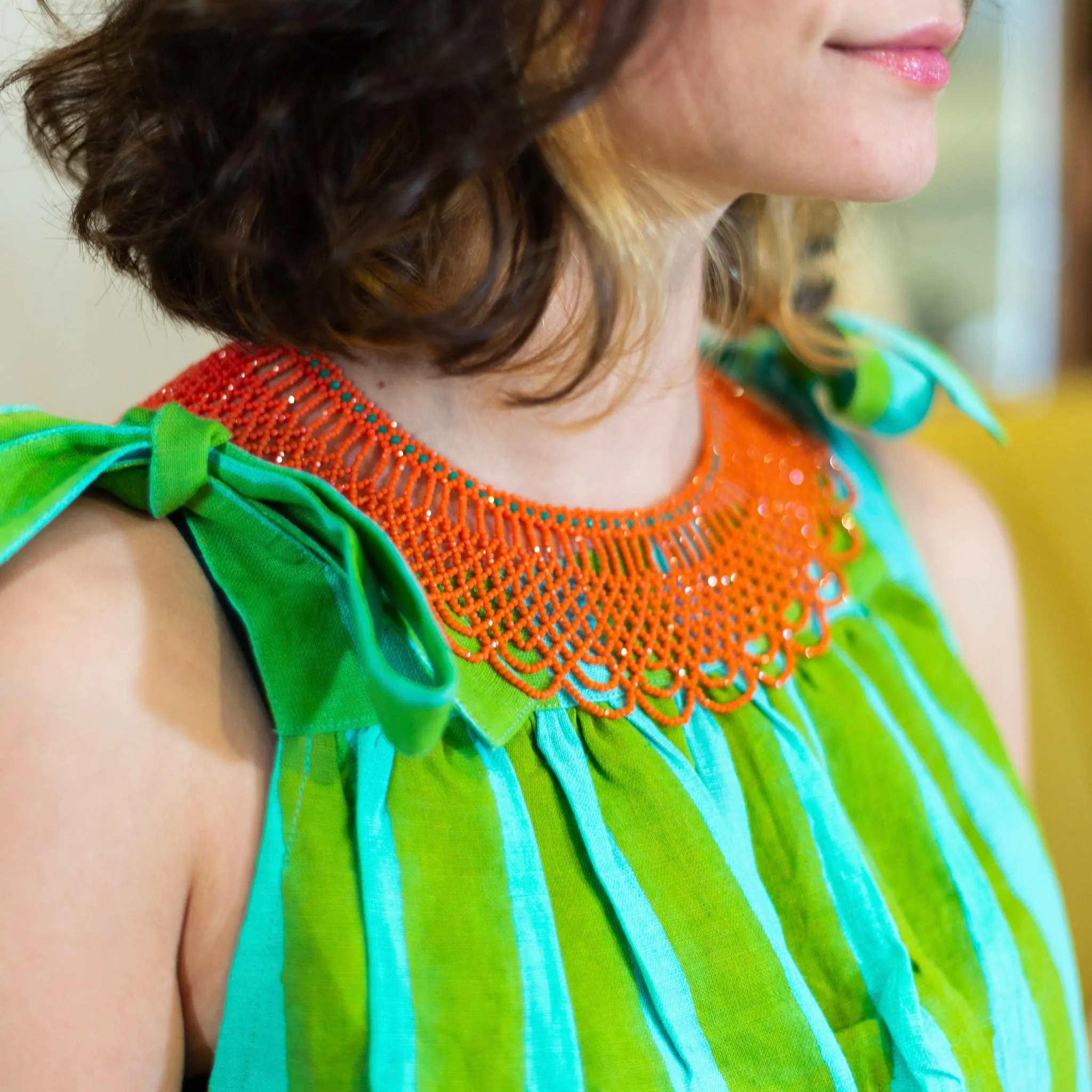 Beaded Collar Necklace - Coral