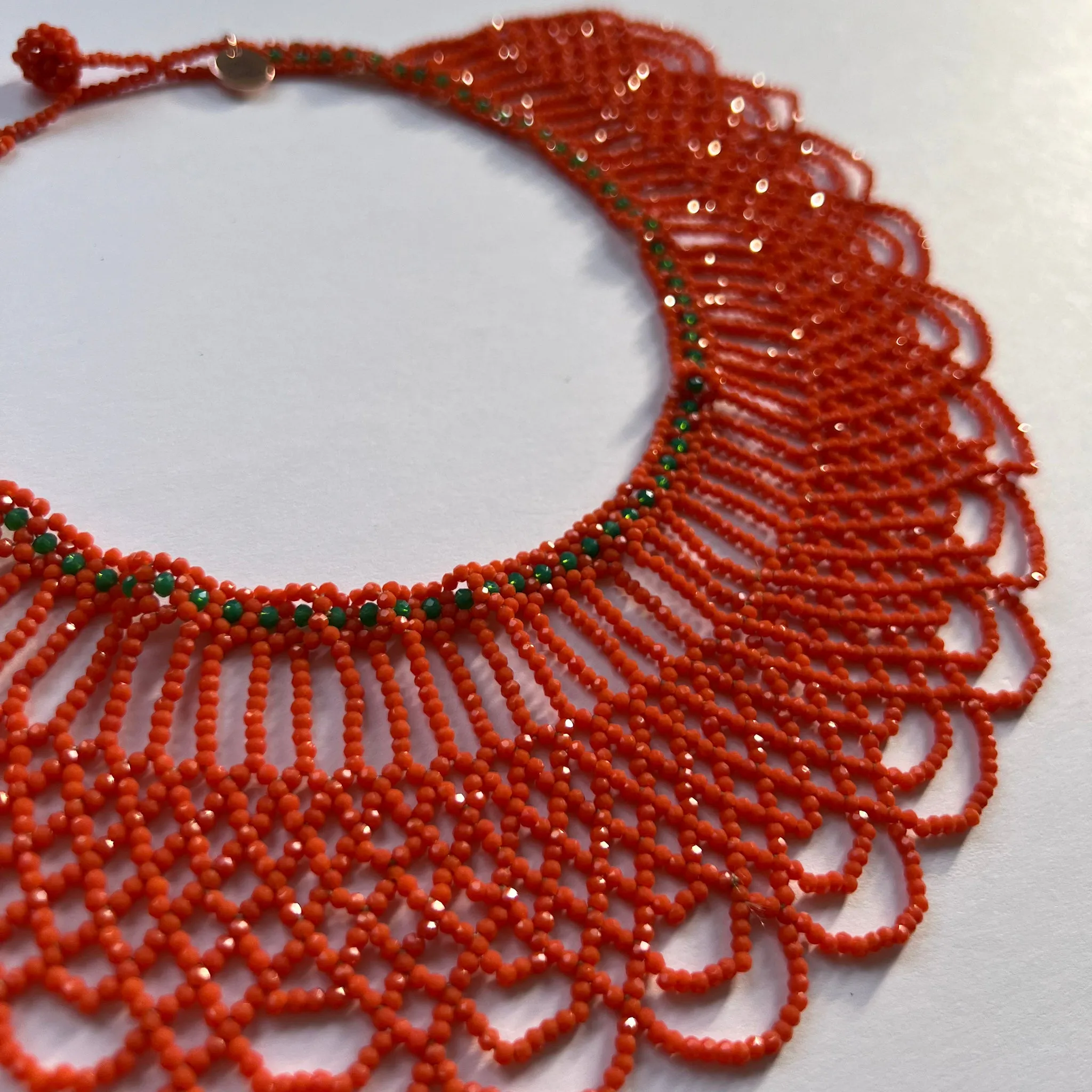 Beaded Collar Necklace - Coral