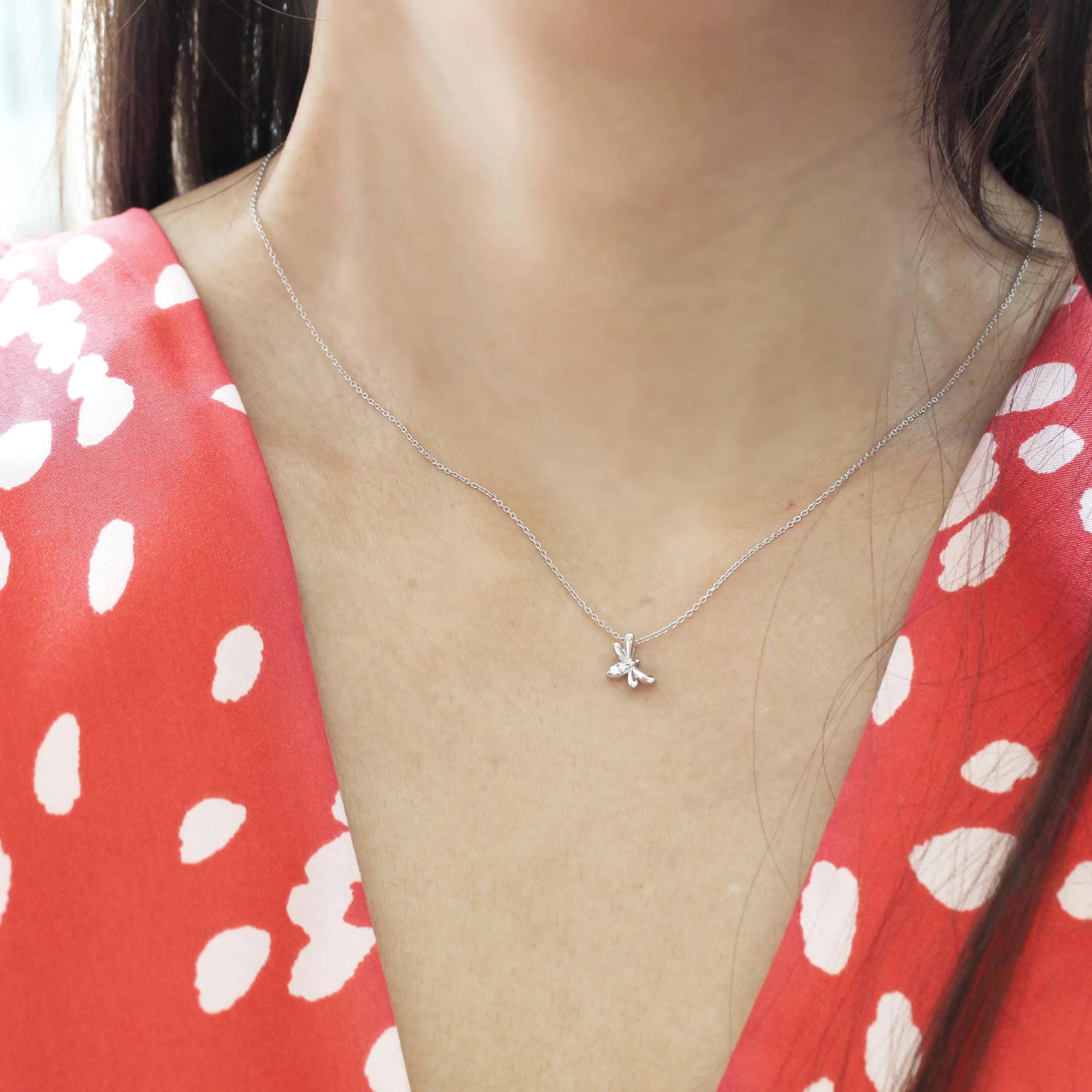 Bee 1/40 Cttw Natural Diamond Pendant Necklace set in 925 Sterling Silver