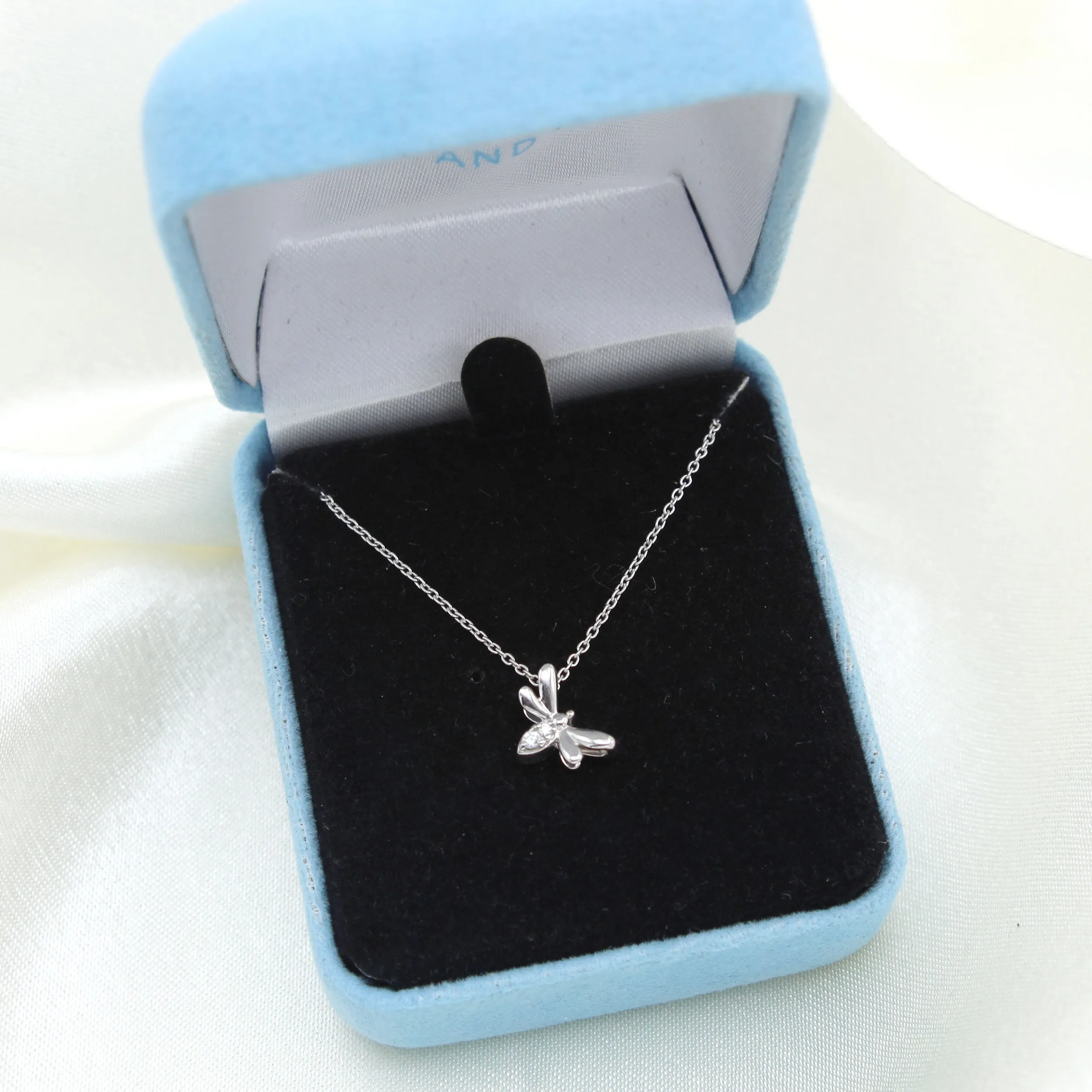 Bee 1/40 Cttw Natural Diamond Pendant Necklace set in 925 Sterling Silver