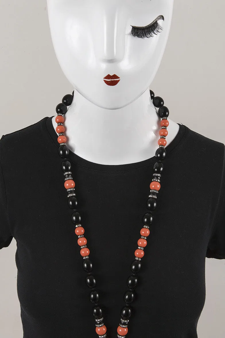 Black and Coral Beaded Necklace