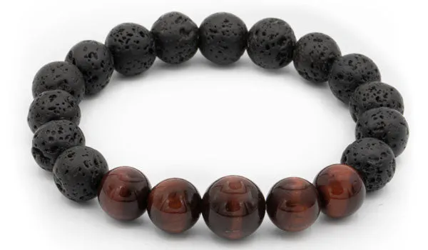 Black Lava and Red Tigers Eye Gloss Natural Gemstone Bracelet