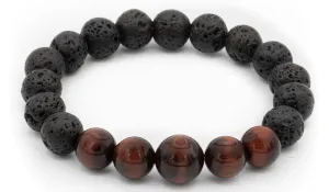Black Lava and Red Tigers Eye Gloss Natural Gemstone Bracelet