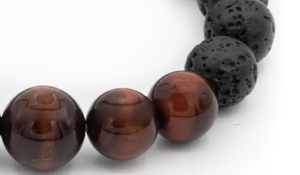 Black Lava and Red Tigers Eye Gloss Natural Gemstone Bracelet
