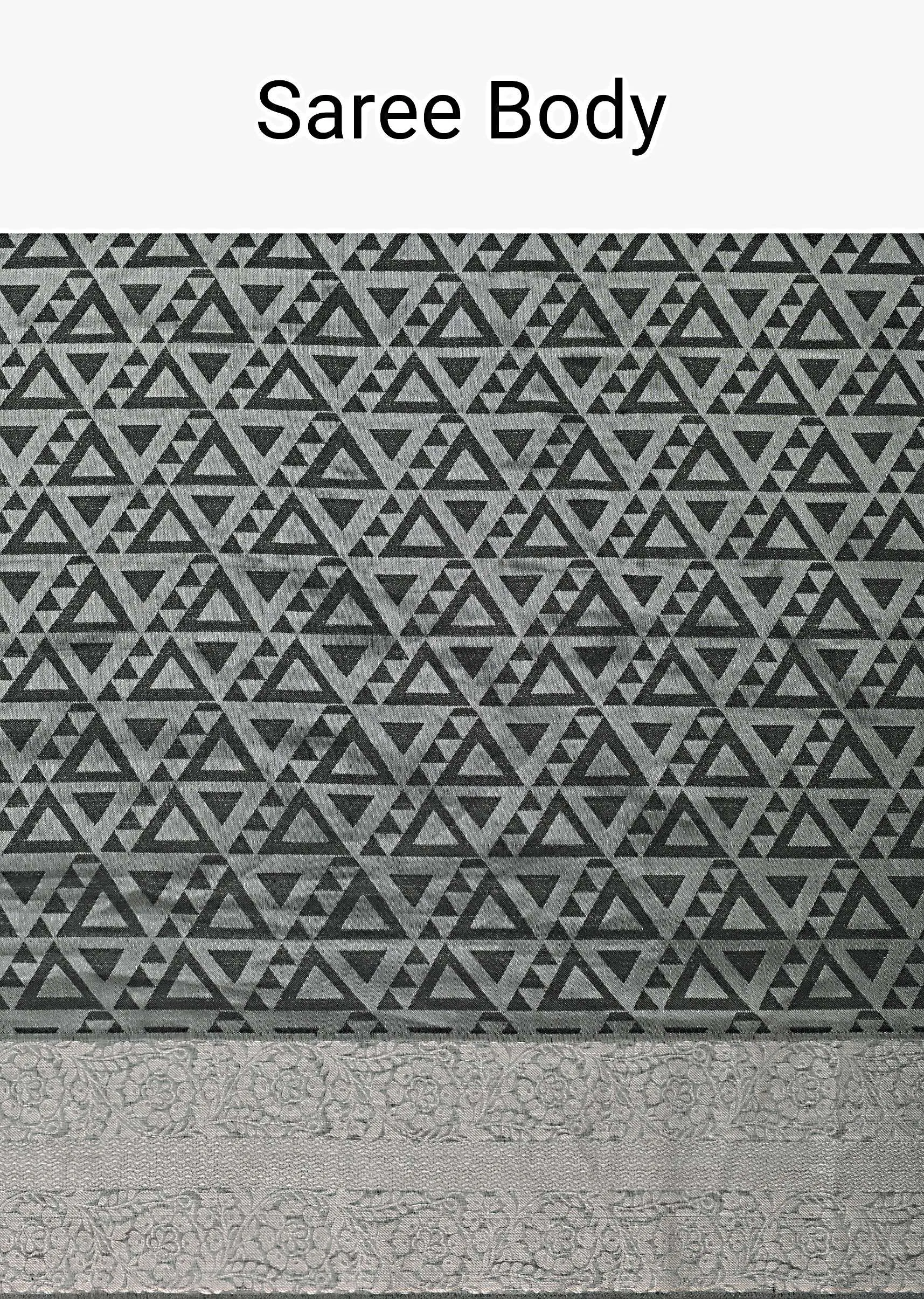 Black Saree In South Silk With Geometric Zari Weave And Unstitched Blouse Fabric