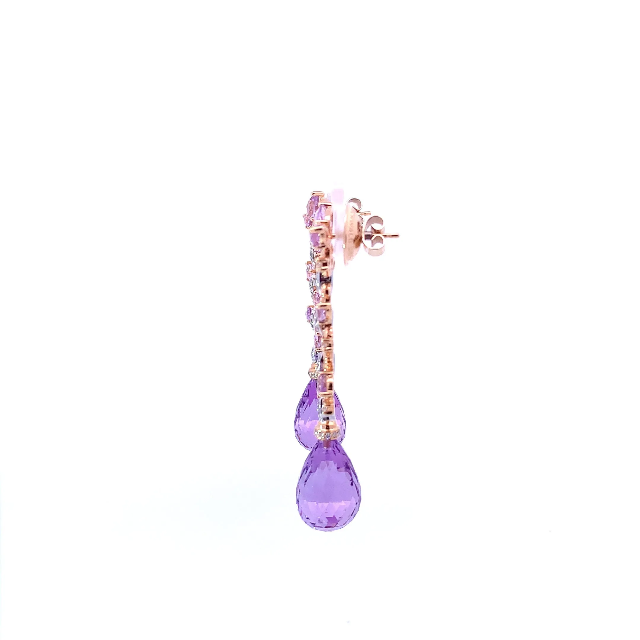 Buchwald 18ct rose gold amethyst briollette and diamond floral drop earrings