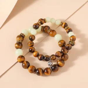 Buddha Stones 2Pcs Tiger Eye Glowstone Luminous Bead Protection Couple Bracelet