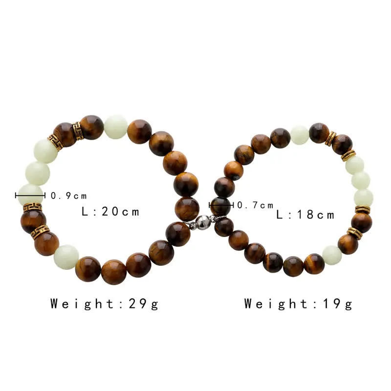 Buddha Stones 2Pcs Tiger Eye Glowstone Luminous Bead Protection Couple Bracelet