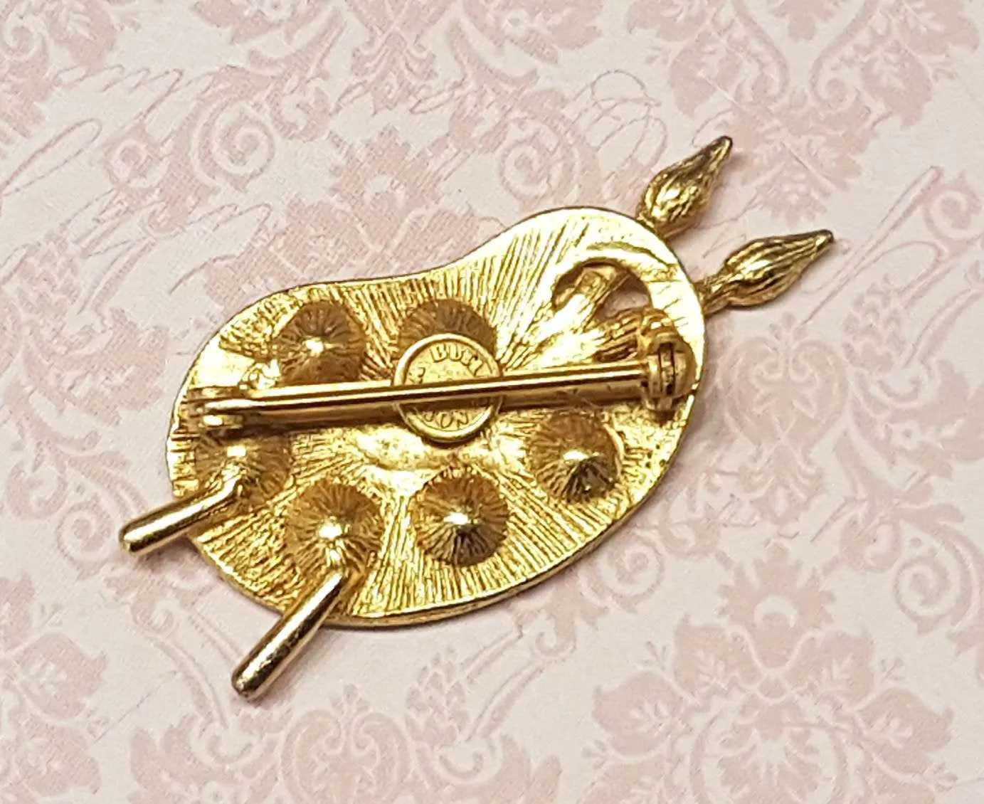 Butler and Wilson Brooch Paint Artist Palette Gold Glass Multi Stone