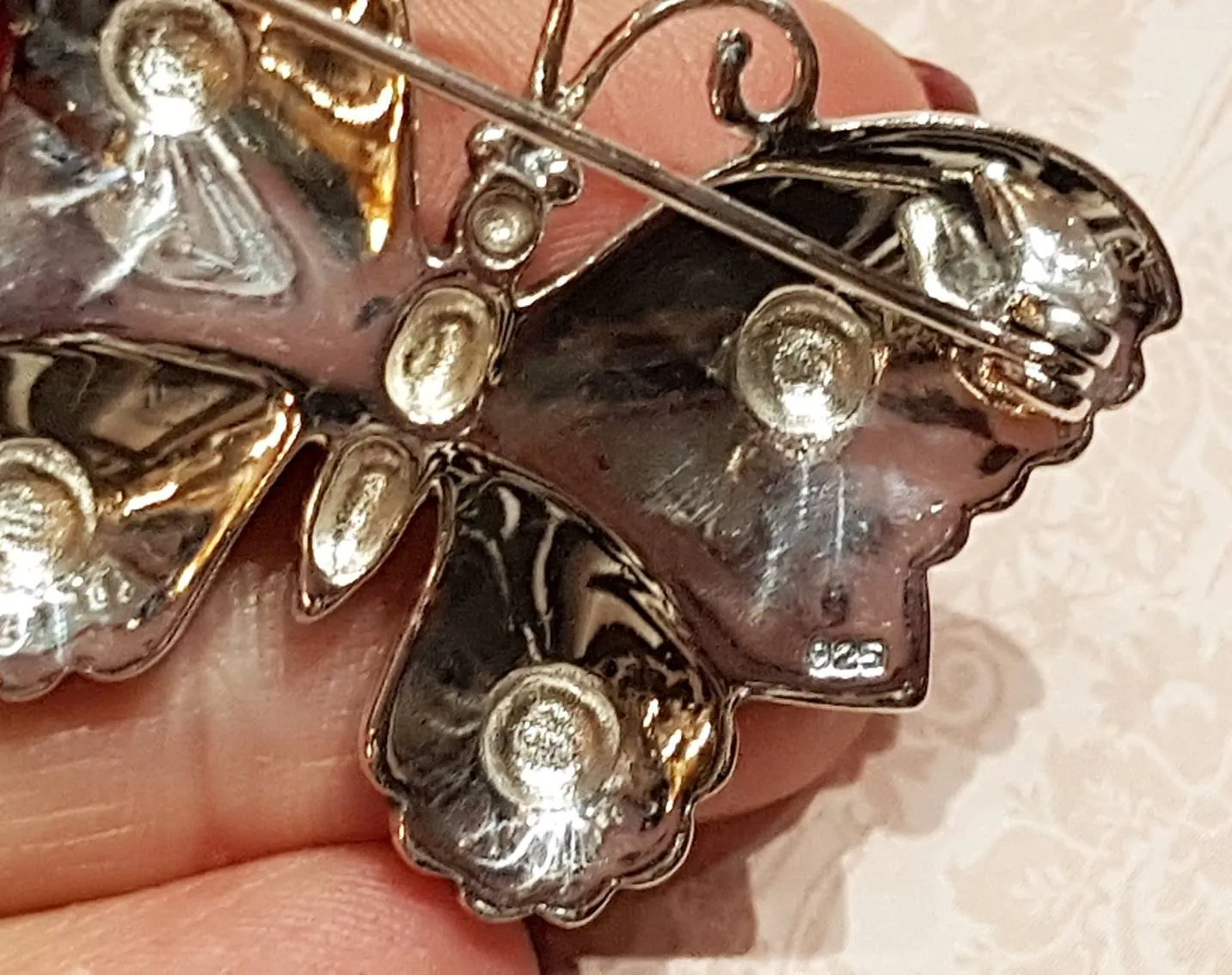 Butterfly Brooch Silver Marcasite Pendant Necklace