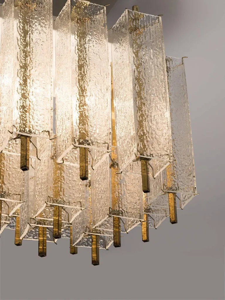 Chandelier in Structured Glass and Brass