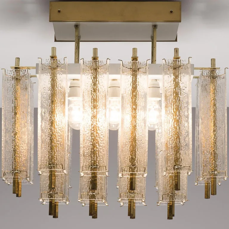 Chandelier in Structured Glass and Brass