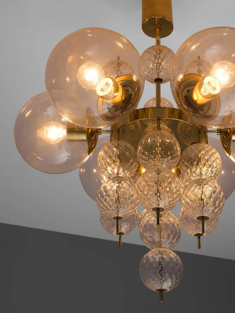 Chandelier with Brass and Glass Bulbs