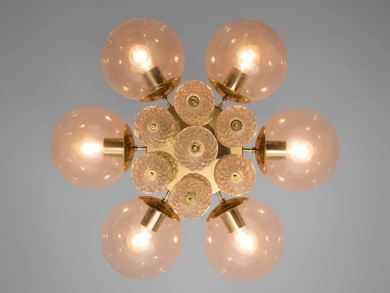 Chandelier with Brass and Glass Bulbs