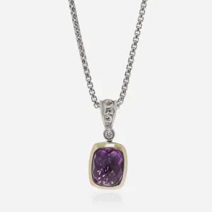 Charles Krypell Sterling Silver and 14k Yellow Gold, Amethyst and Diamond Pendant Necklace 4-6507-SLAD