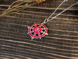 Coral Dharma Wheel Om Necklace