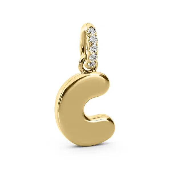 Diamond 14K Bubble Initial Pendant