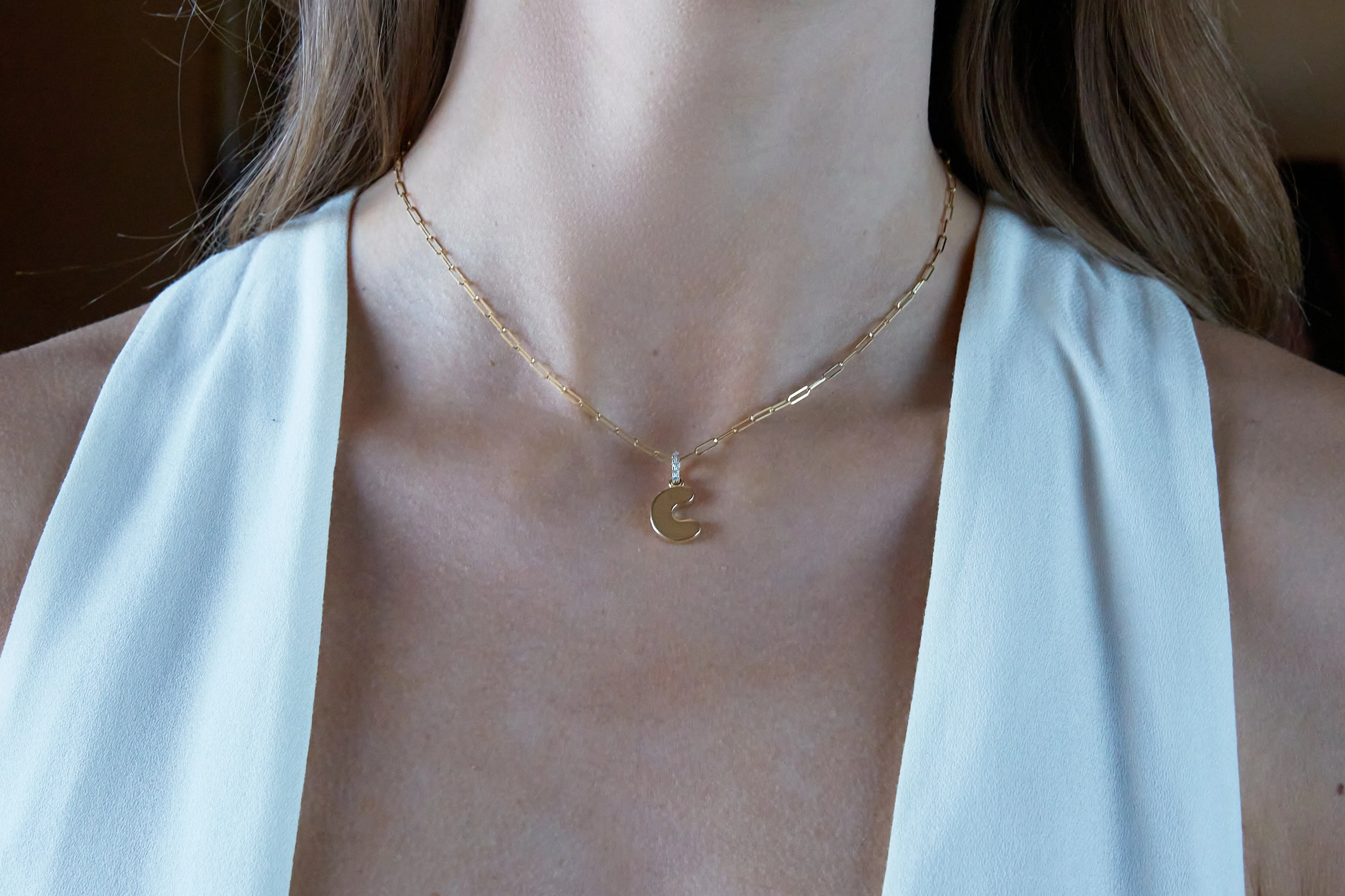 Diamond 14K Bubble Initial Pendant