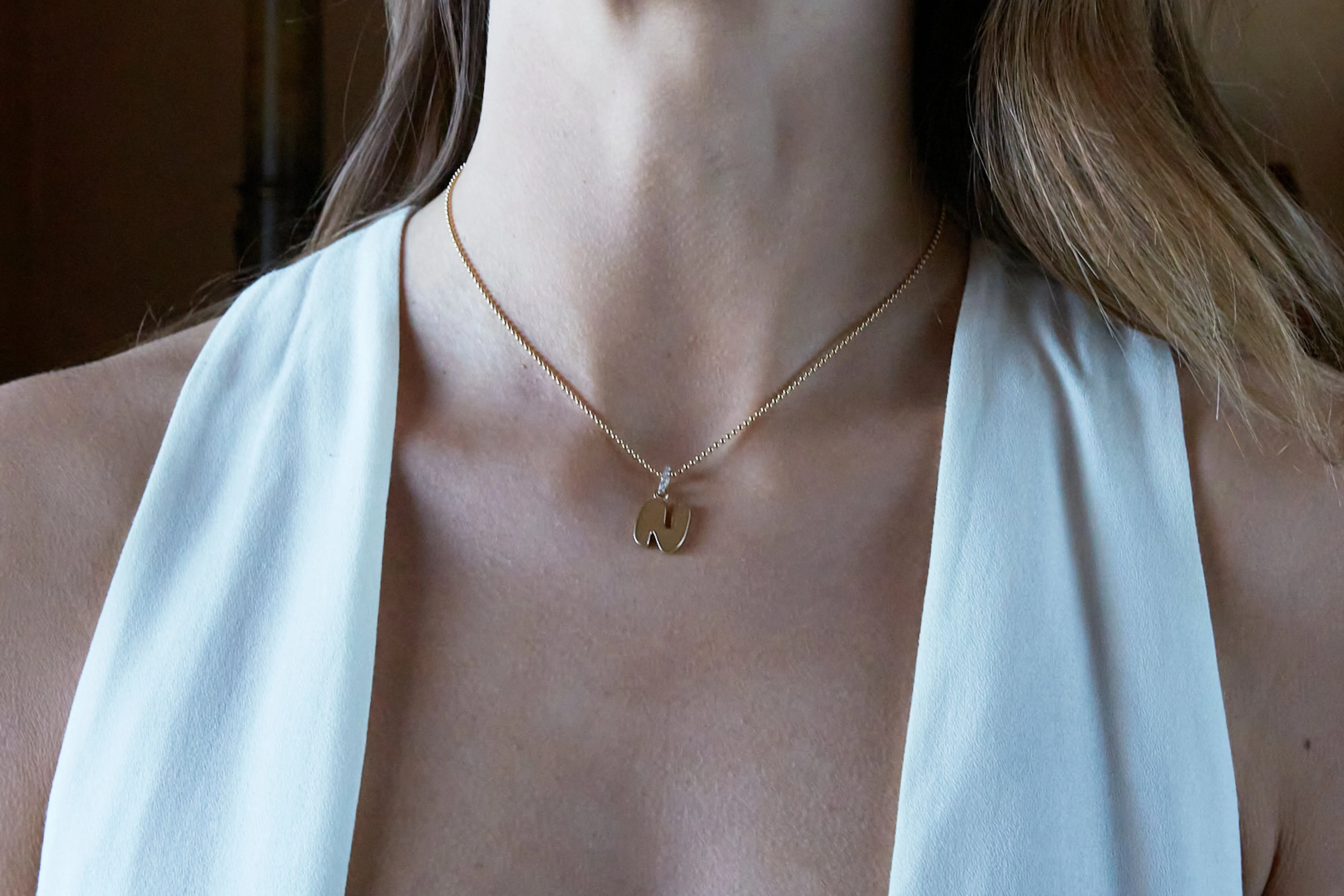 Diamond 14K Bubble Initial Pendant
