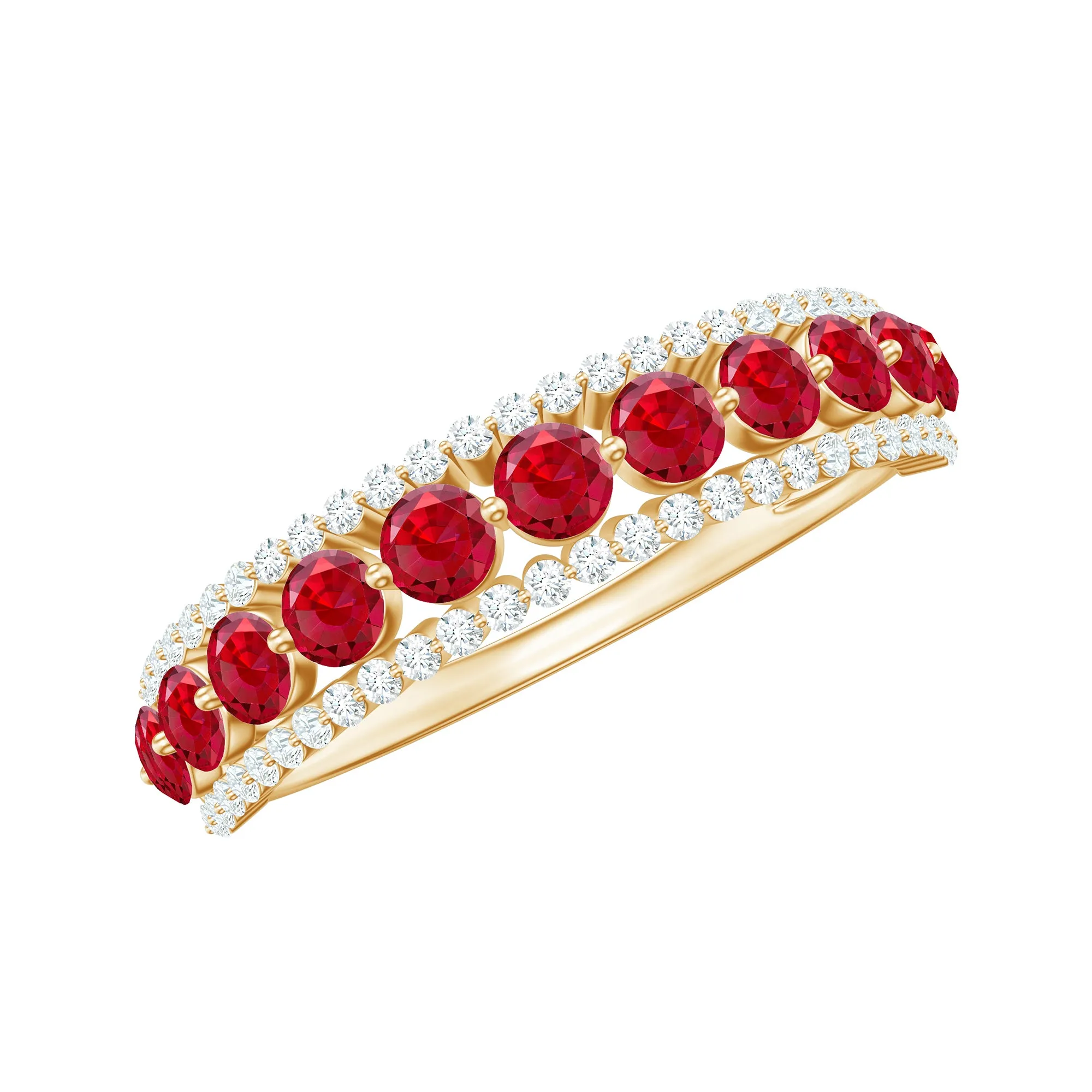 Elegant Created Ruby Half Eternity Band Ring with Diamond Accent