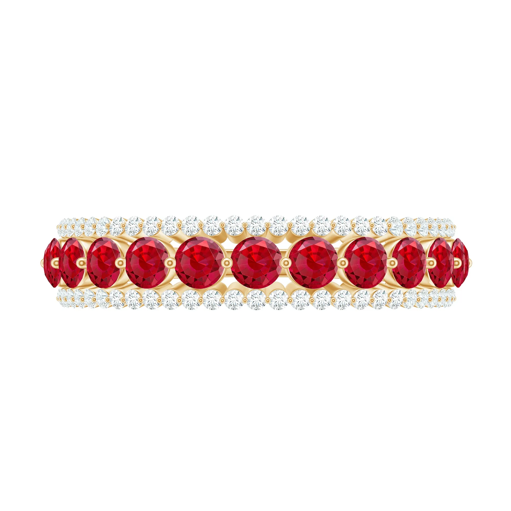 Elegant Created Ruby Half Eternity Band Ring with Diamond Accent
