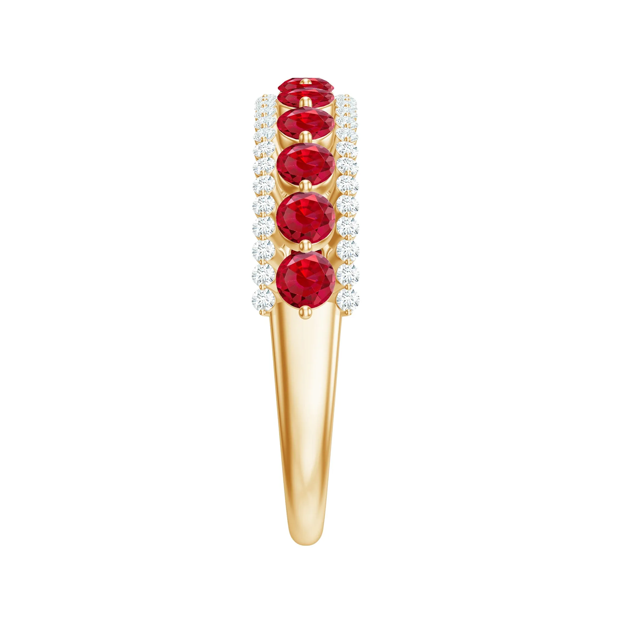 Elegant Created Ruby Half Eternity Band Ring with Diamond Accent