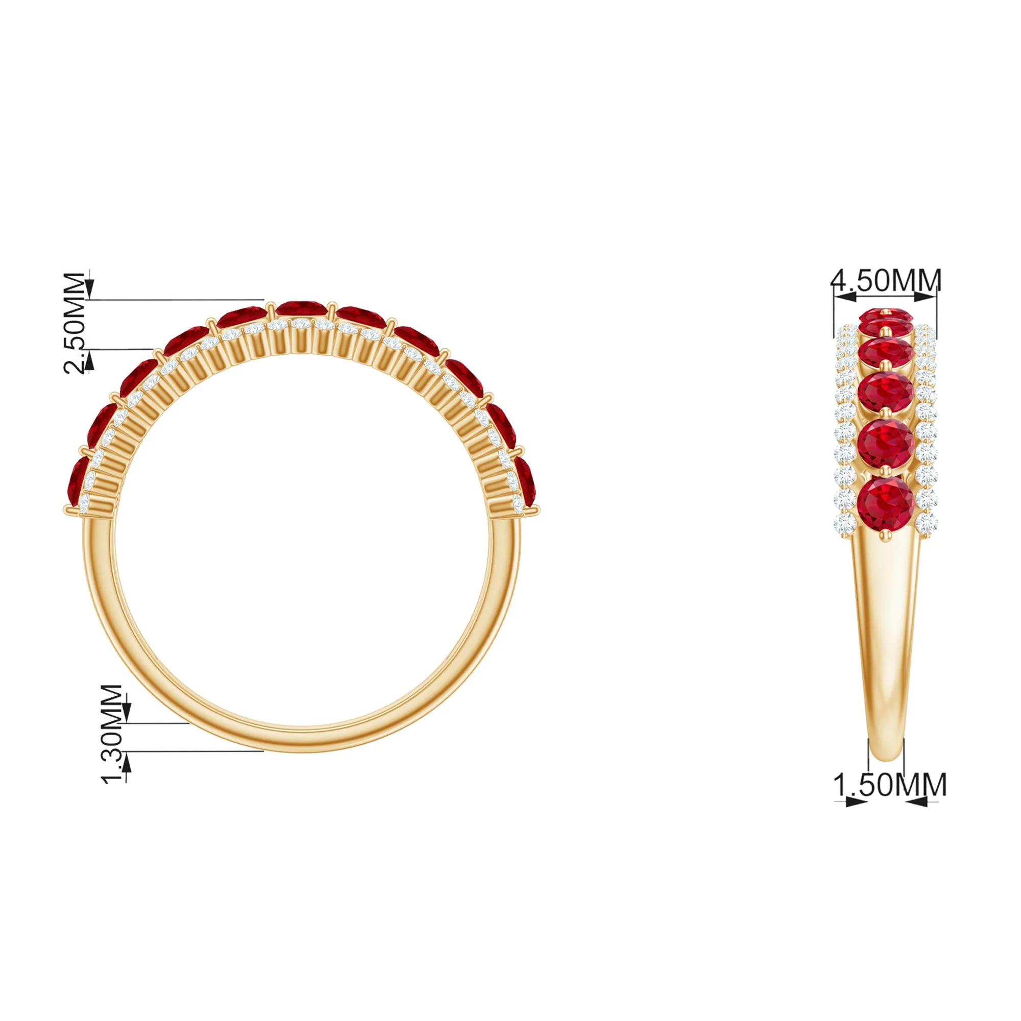 Elegant Created Ruby Half Eternity Band Ring with Diamond Accent