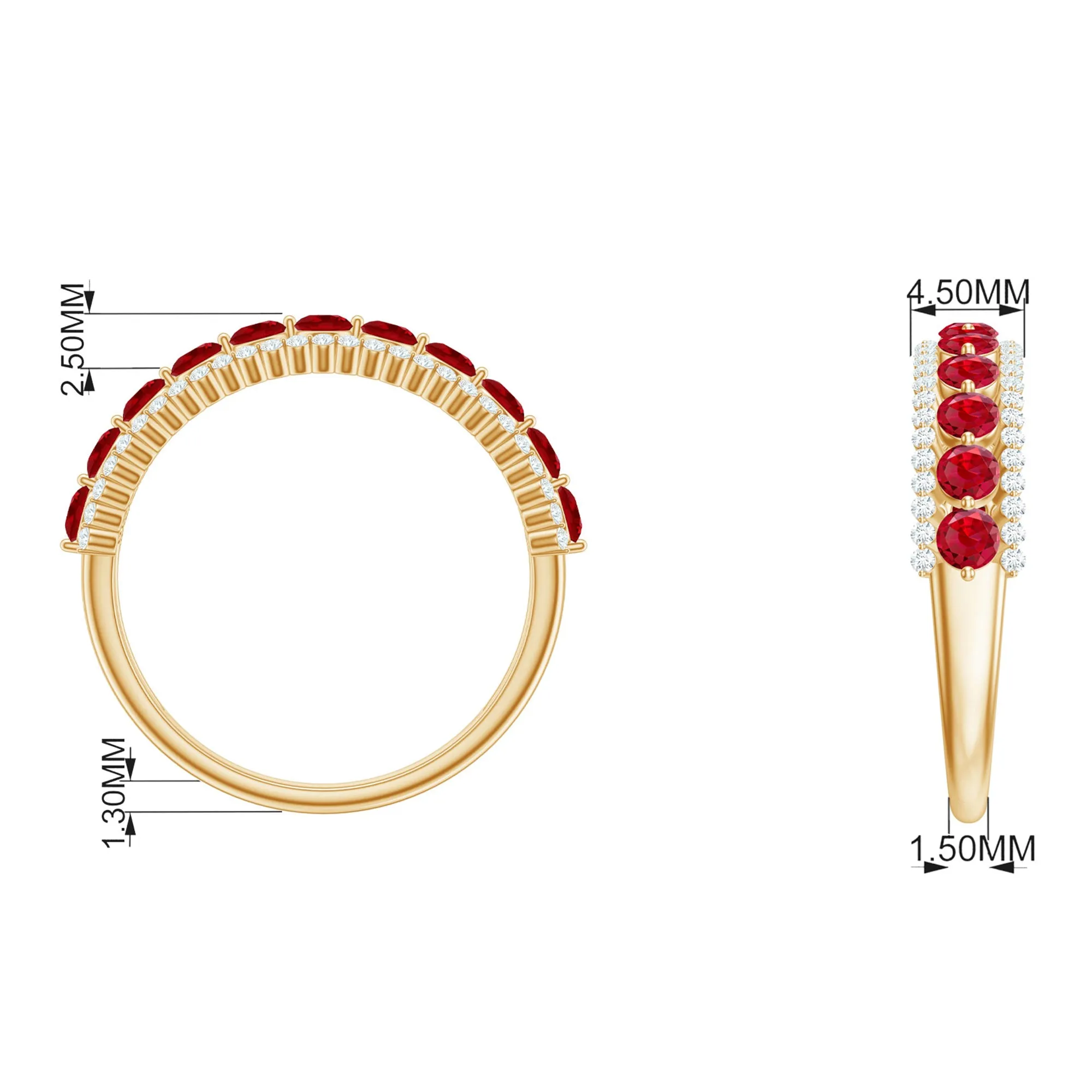 Elegant Created Ruby Half Eternity Band Ring with Diamond Accent
