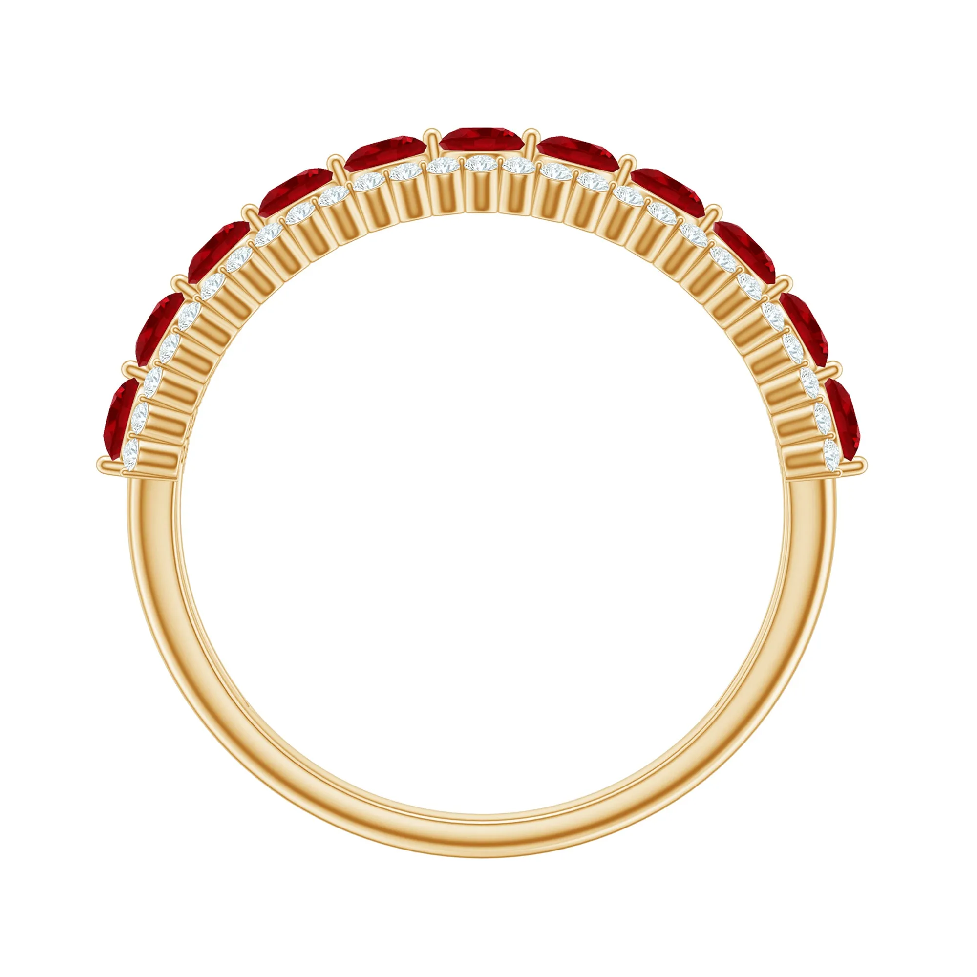 Elegant Created Ruby Half Eternity Band Ring with Diamond Accent