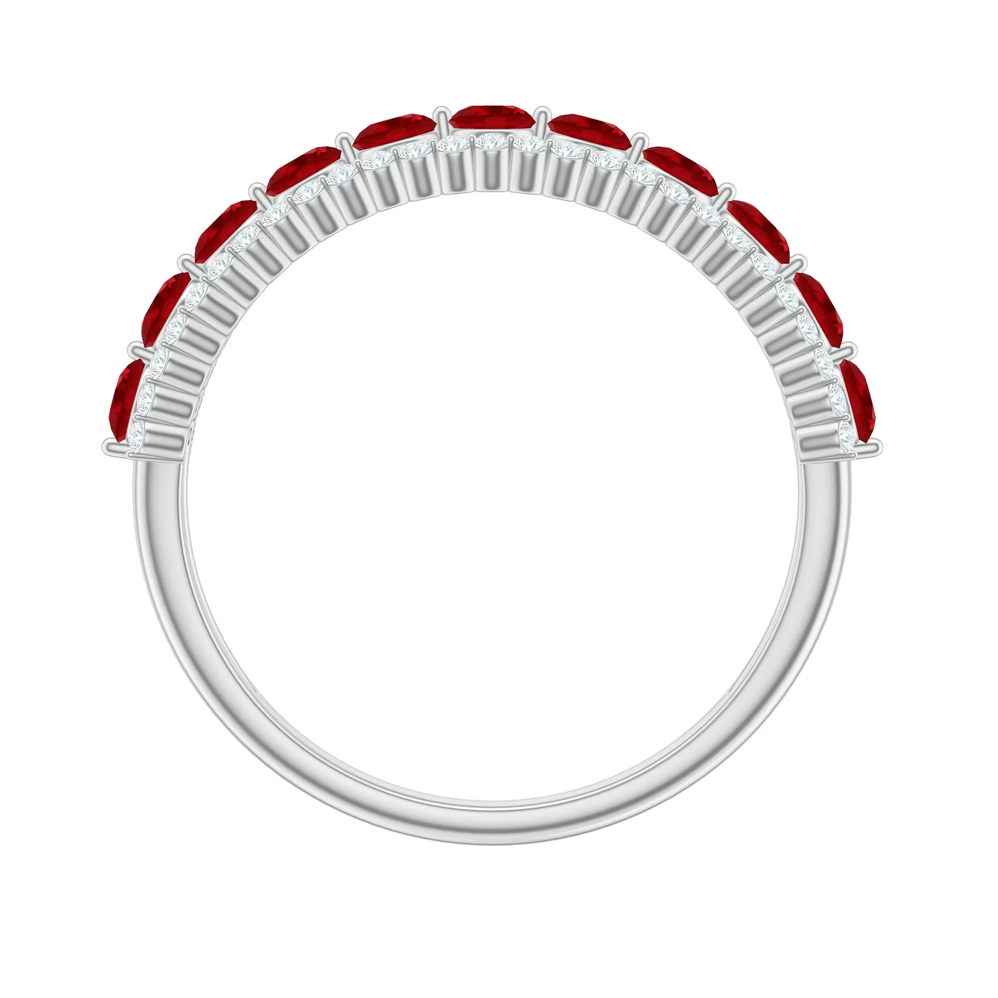 Elegant Created Ruby Half Eternity Band Ring with Diamond Accent