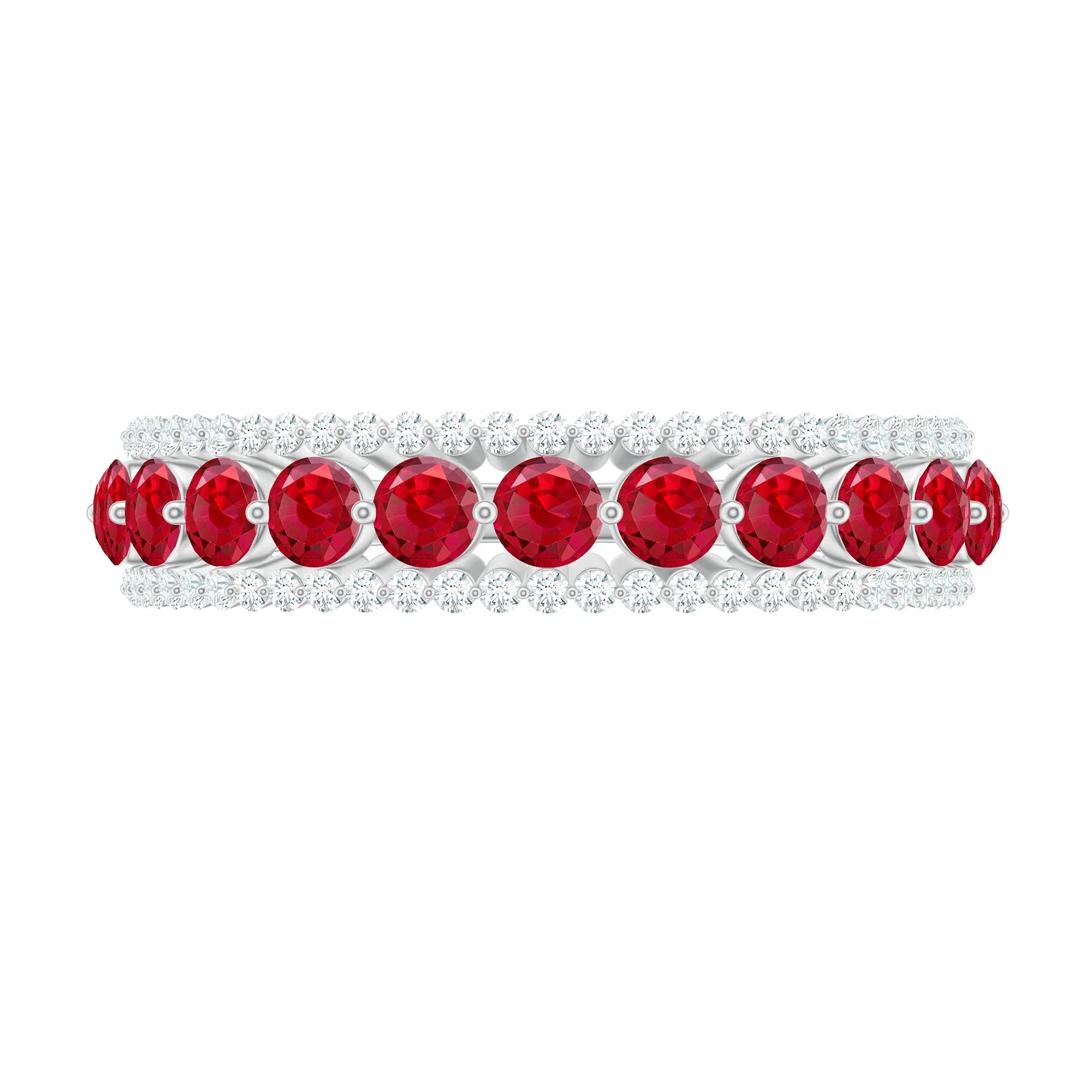 Elegant Created Ruby Half Eternity Band Ring with Diamond Accent