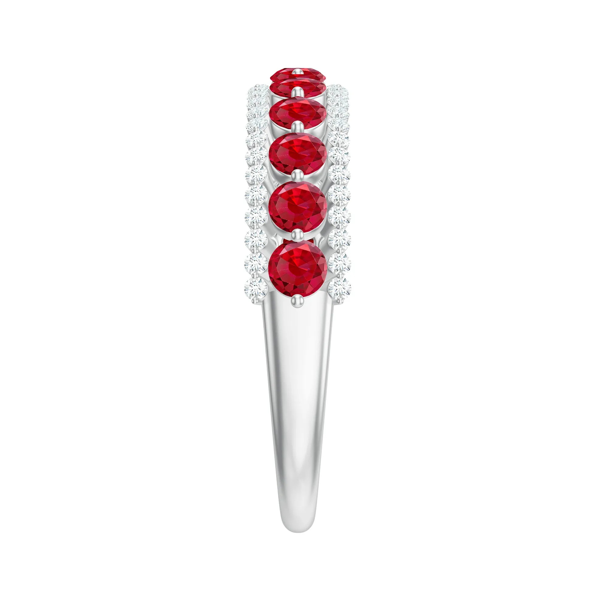 Elegant Created Ruby Half Eternity Band Ring with Diamond Accent