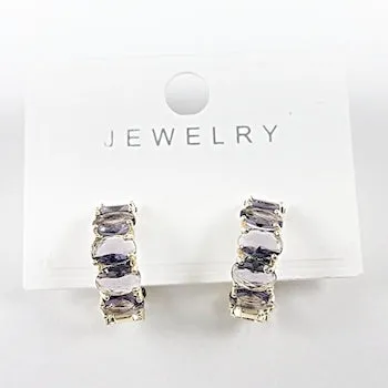 Elegant Oval Shape Purple CZ Gold Tone Cuff Hoop Brass Earrings