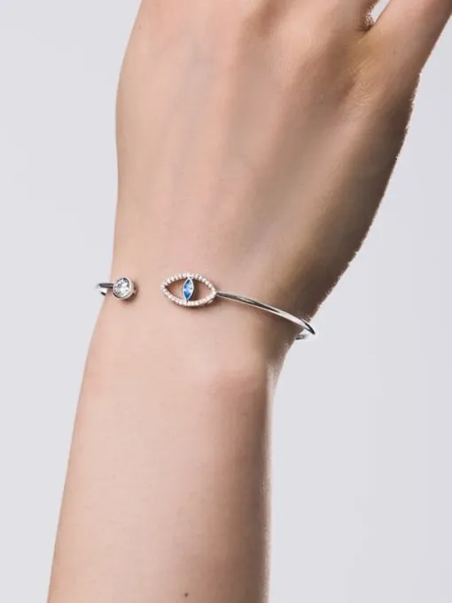 Eye Bracelet Cuff 925 Sterling Silver Cubic Zirconia Good Luck Dainty Jewelry