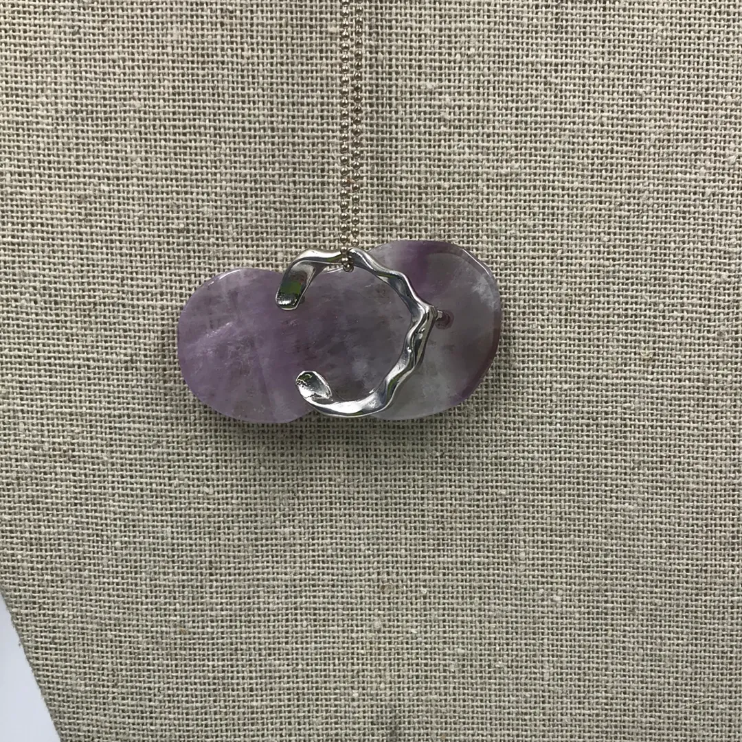 Fluorite  Sandal on Silver Plated Necklace
