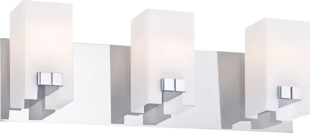 Gemelo 3 Light Vanity In Chrome and White Opal Glass