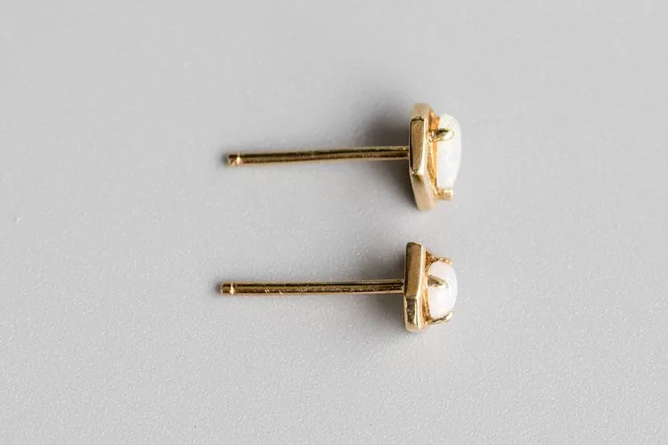 Geometric Diamond Shaped Australian Opal Stud Earrings 14k Yellow Gold