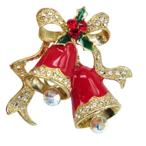 Gold And Red Double Bell Brooch