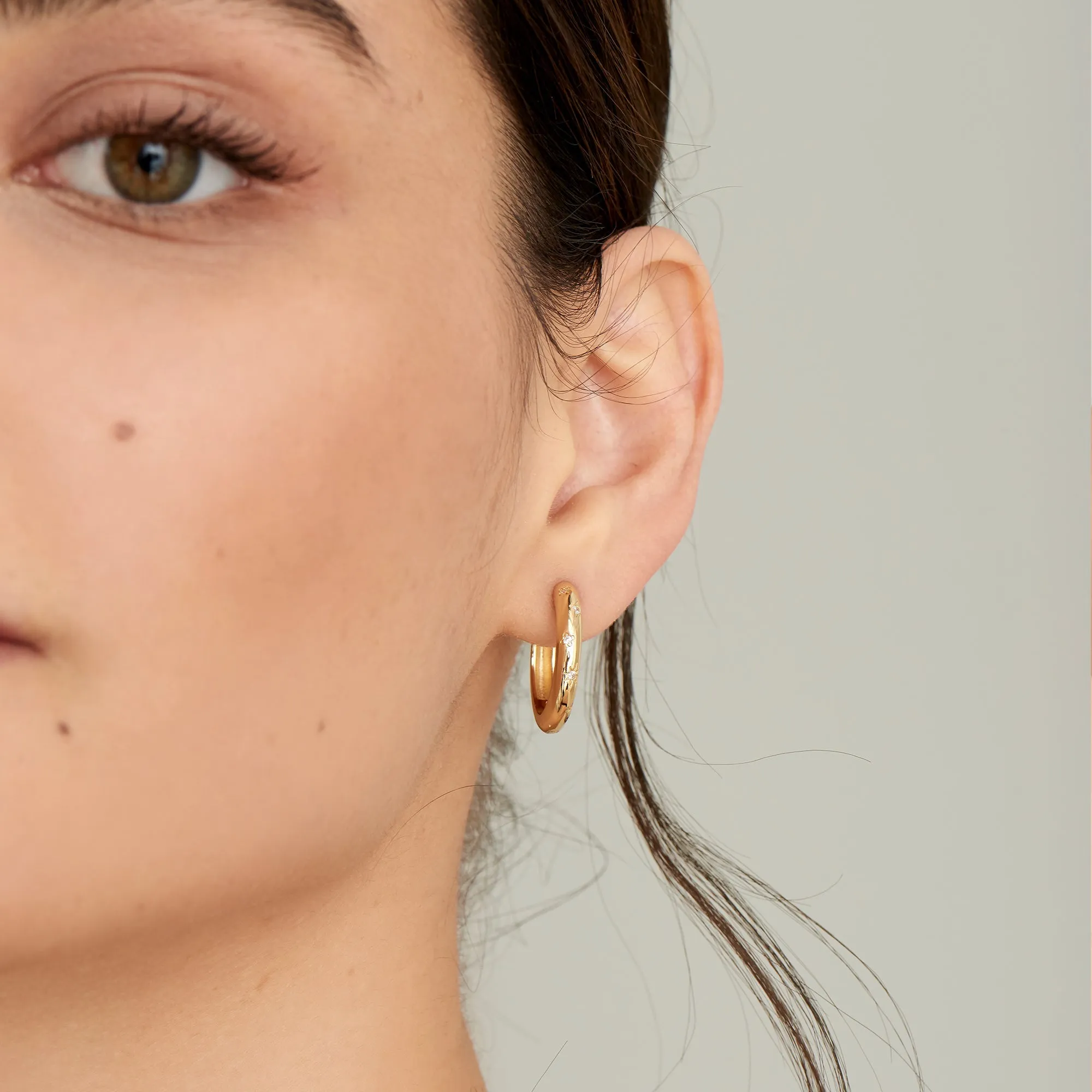 Gold Scattered Stars Hoop Earrings