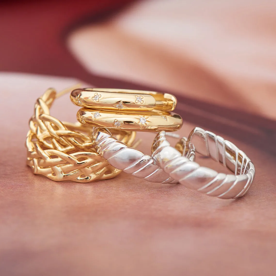 Gold Scattered Stars Hoop Earrings