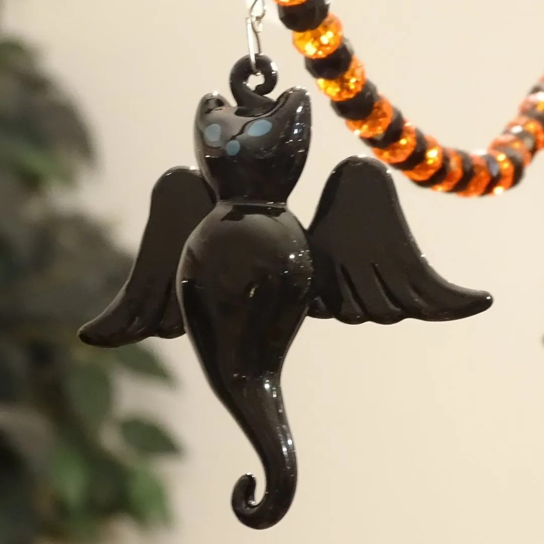 HALLOWEEN CHANDELIER MAKEOVER KIT - (3)Glass Bat   (3)12" Orange/Black Garland