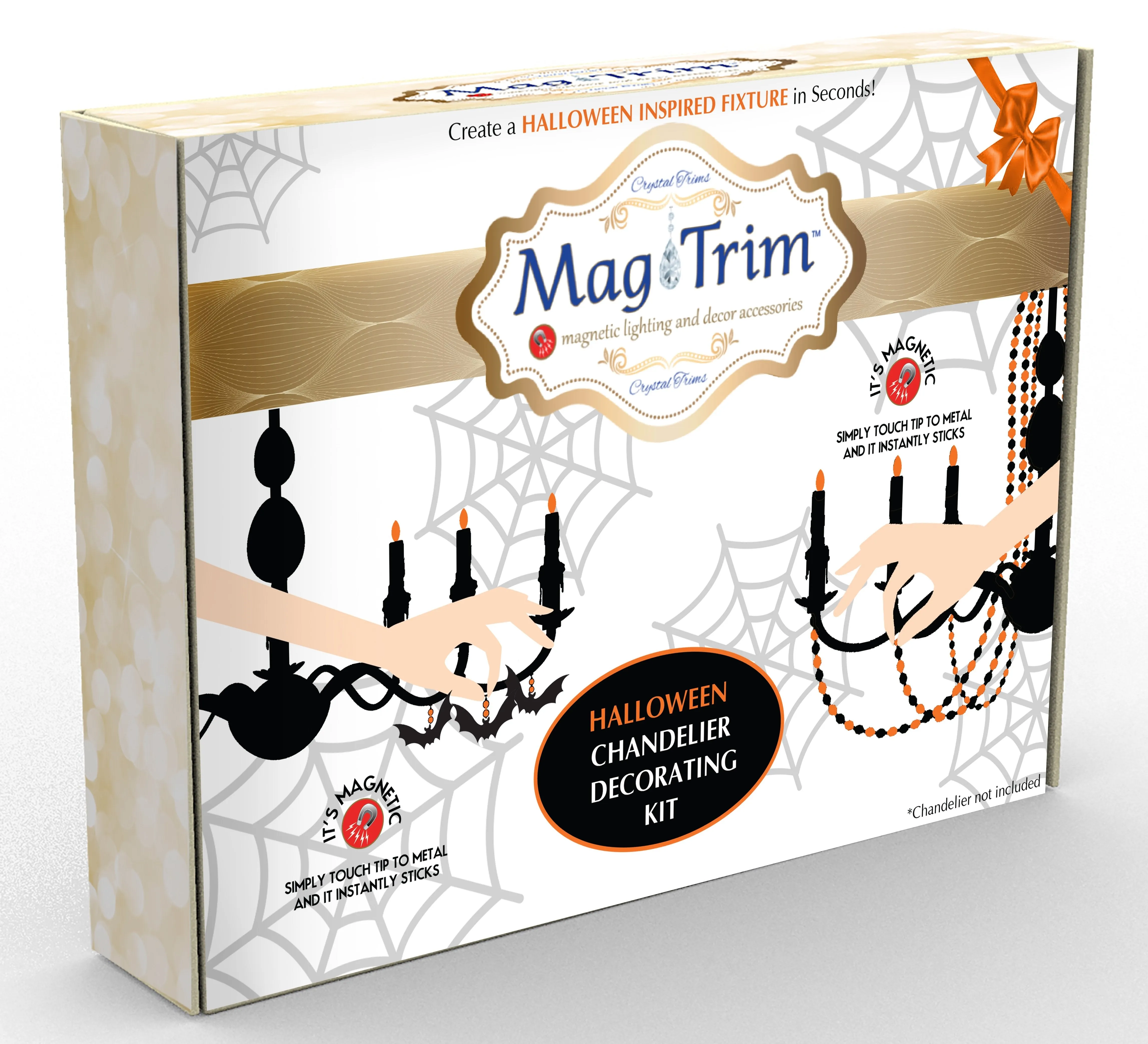 HALLOWEEN CHANDELIER MAKEOVER KIT - (3)Glass Bat   (3)12" Orange/Black Garland