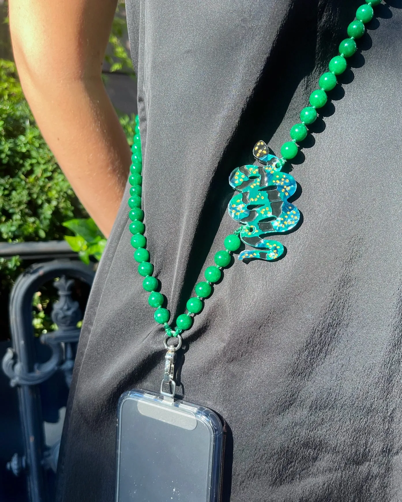 Hand-painted Snake Gemstone Bracelet Phone Chain