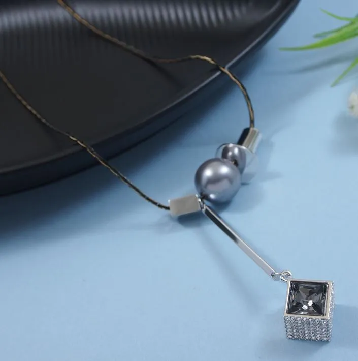 Hanging Cube Stone Studed Western Necklace