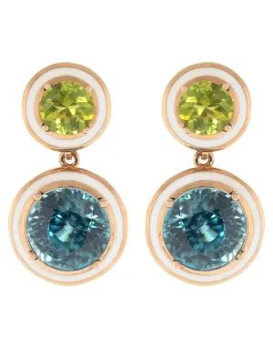 Hyacinth, Peridot and White Enamel Earrings