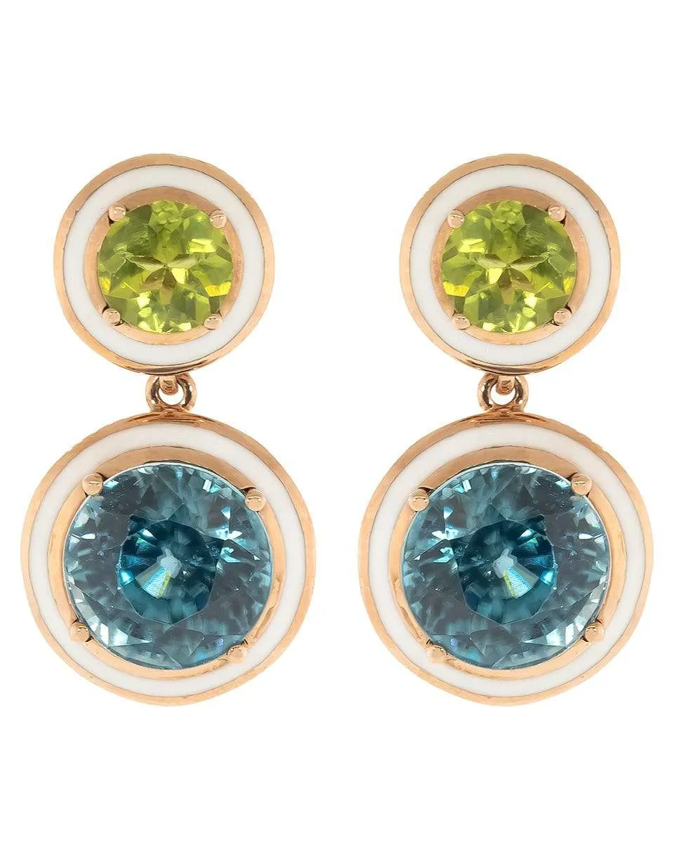 Hyacinth, Peridot and White Enamel Earrings